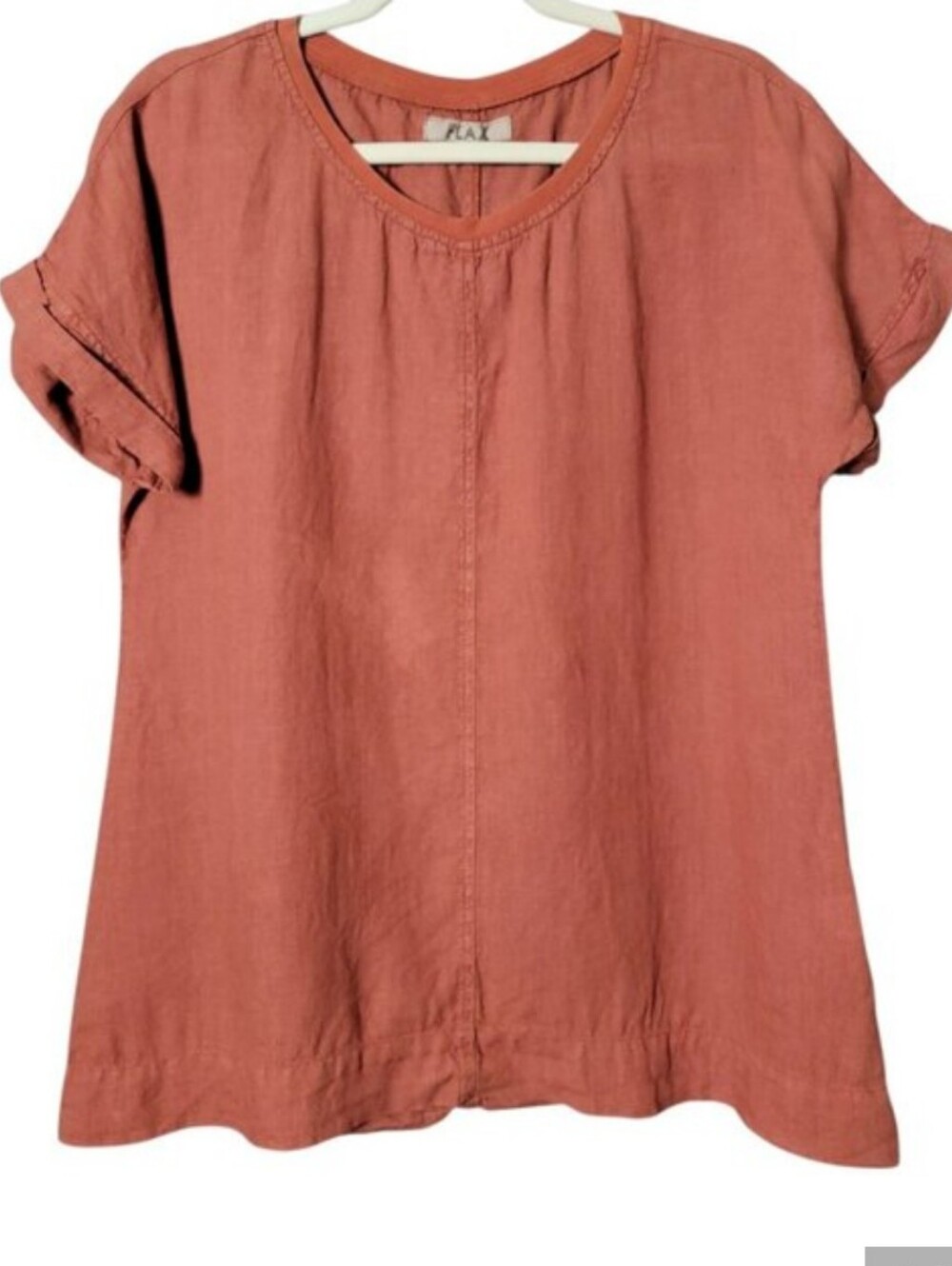 FLAX Womens Rust Linen Top Lagenlook Beachy Boho